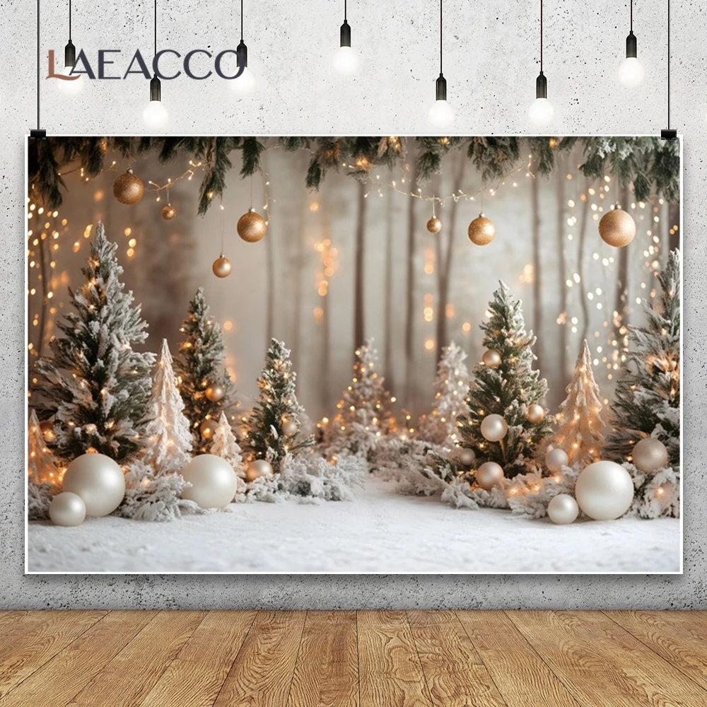 White Christmas Photography Background Silver Xmas Pine Tree Decor Winter Snowy Shiny Balls Backdrop Kid Portrait Photo Studio