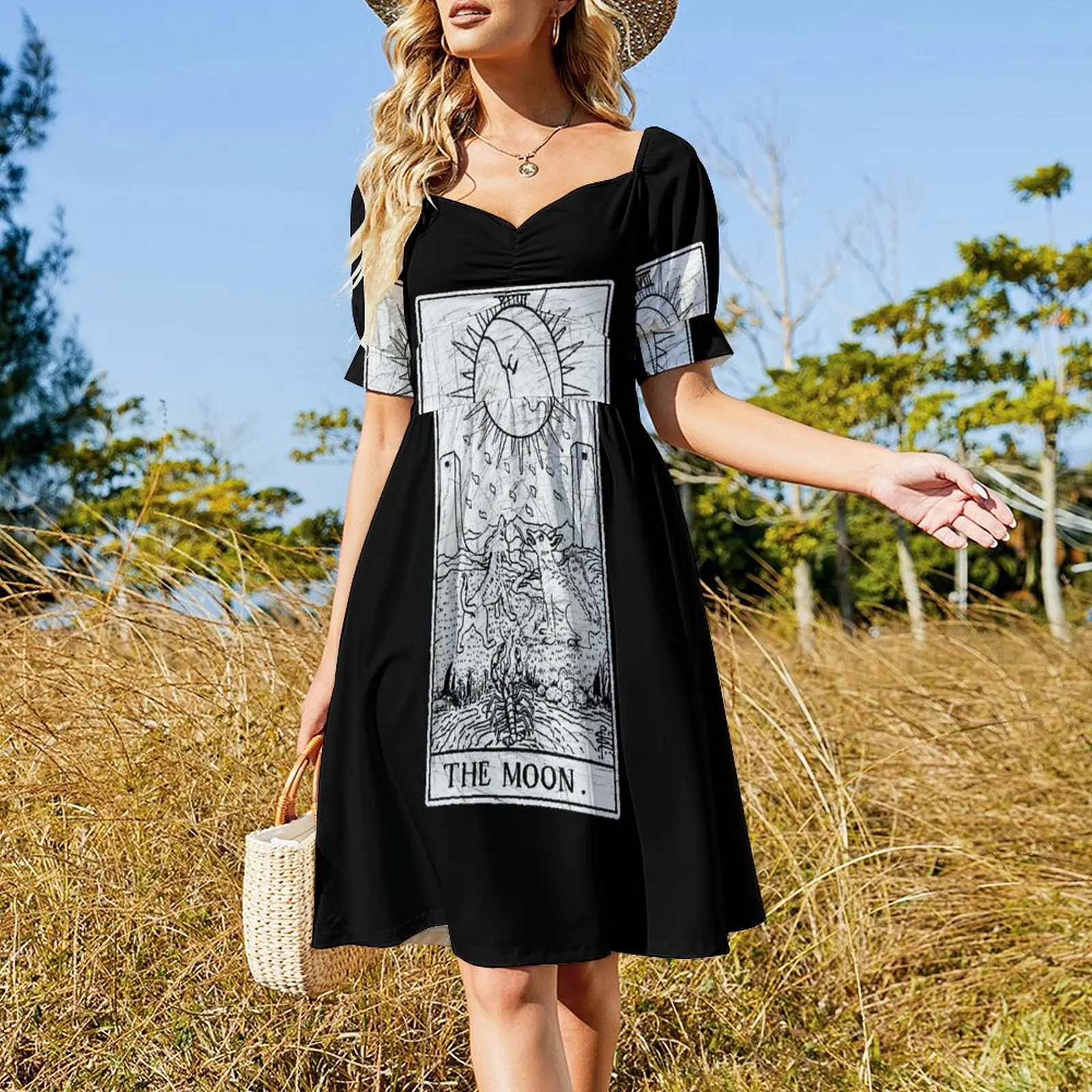 The Moon Tarot Card - Major Arcana - fortune telling - occult Short-Sleeved Dress dress for women 2025