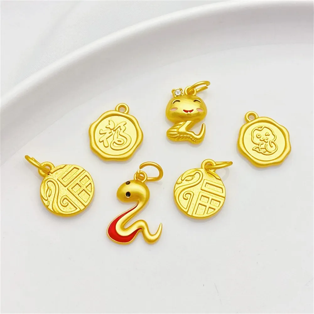 

Guochao Ancient Gold Zodiac Snake Blessing Brand Pendant Handmade DIY Beaded Bracelet Necklace Jewelry Material Accessories