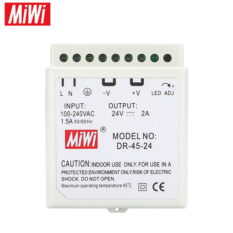 DR-45-24 5v 12v 24v Din Rail Model Single Output 2 Yeare Warrenty Industial Switching Power Supply