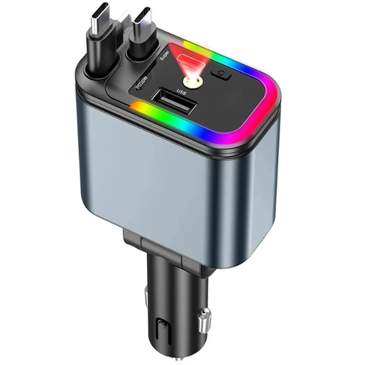 AA19 5-in-1 Car Charger with Lamp USB Type-C Fast Charging Power Adapter Cable Retractable 180W Phone Chargers