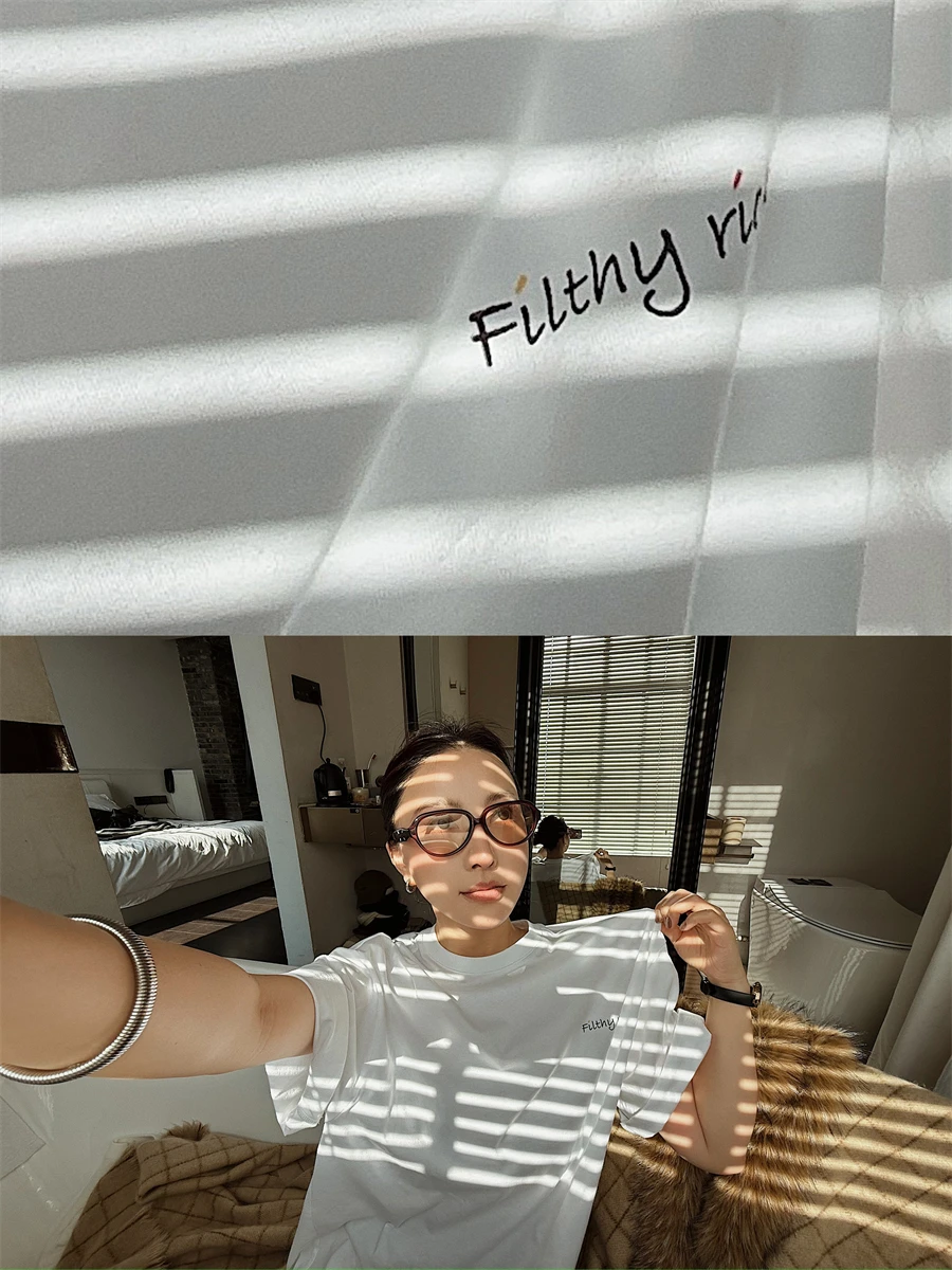 

Новогодняя футболка из чистого хлопка, женская, повседневная, прямого кроя, с богатым дизайном, ручной вышивкой, круглый вырез