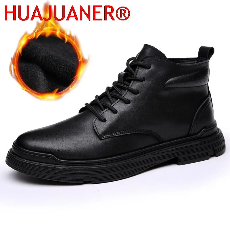 100% Genuine Leather Shoes Men Autumn Winter Boots Warm Plush -30 Degree Cold Winter Mens Ankle Boots Cow Leather Botas