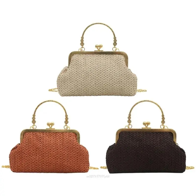 

X5XA Women's Hoboes Handbag Sweet Woven Shoulder Toted Purses with Kiss Lock Casual Crossbody Bag with Removable Chain Gifts