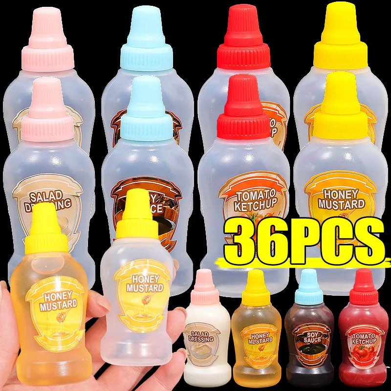 4-36Pcs Mini Sauce Bottle Refillable Ketchup Honey Tomato Salad Containers Bottles Household Kitchen Lunch Box Gadgets 40ml