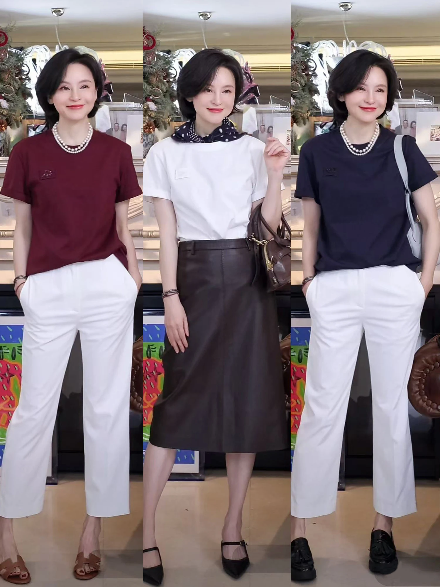 

Handmade Bead Embroidery ort Sve T-irt 00% Long Staple Cotton Faionable Versatile Spring Summer Top for Women