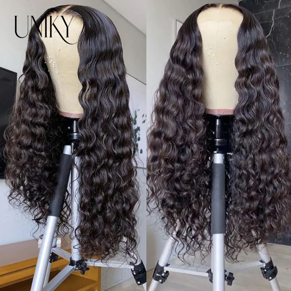 

180% 13x4 Human Hair Wig Long Deep Wave Wig Long Curly Wavy Wig 13x4 Lace Front Human Hair Wig Natural Hairline Natural Black