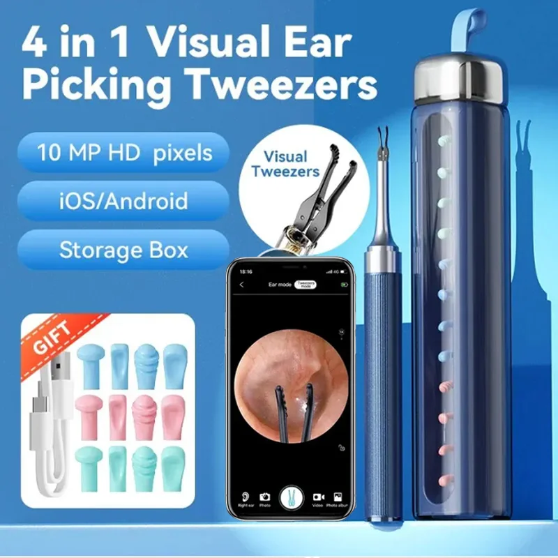 

Ear Cleaner Tweezer with Camera Ear Wax Removal Otoscop with Light 3.2mm Silicone Ear Spoon Ear Cleaner Visible Tweezer Cleaning