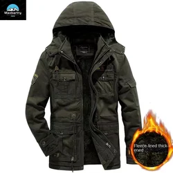 Casaco espesso de lã de caxemira masculino, Parka quente, Casaco acolchoado Pilot Mountain Hunting, jaqueta com capuz Windproof, retro, inverno