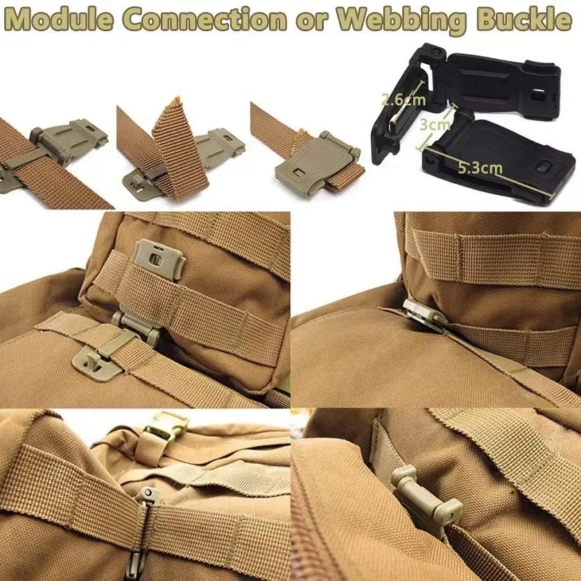 10Pcs MOLLE Clip Tactical Molle Strap Management Tool Web Dominator Buckle Webbing Connection Attachment for Backpack Pouch ﻿