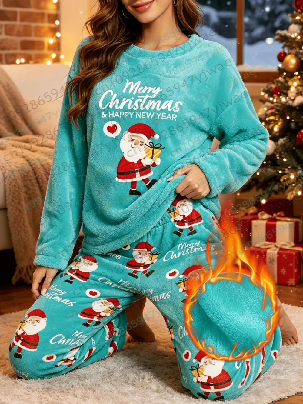 Women's Men's Flannel Christmas Themed Pajama Set Top Snowman Printed Trousers Winter Flannel Couple Pajama Set Warm Sleepwear