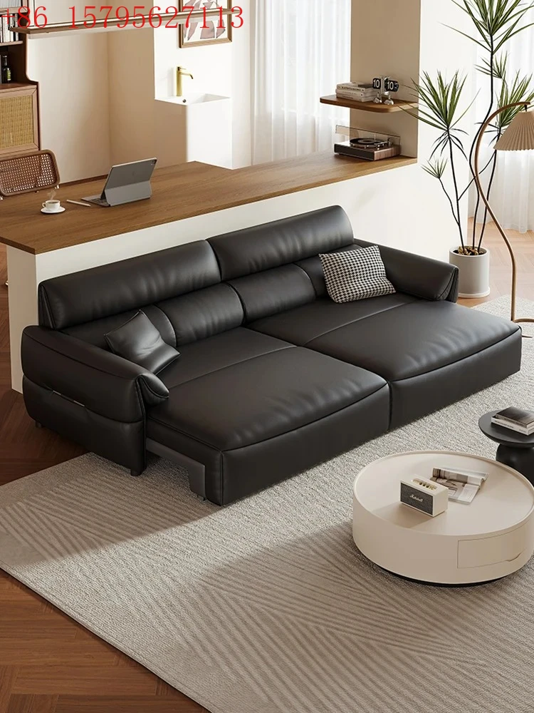

Multifunctional Electric Sofa Leather Sofa Bed Dual-Use Folding Retractable Living Room Straight Row