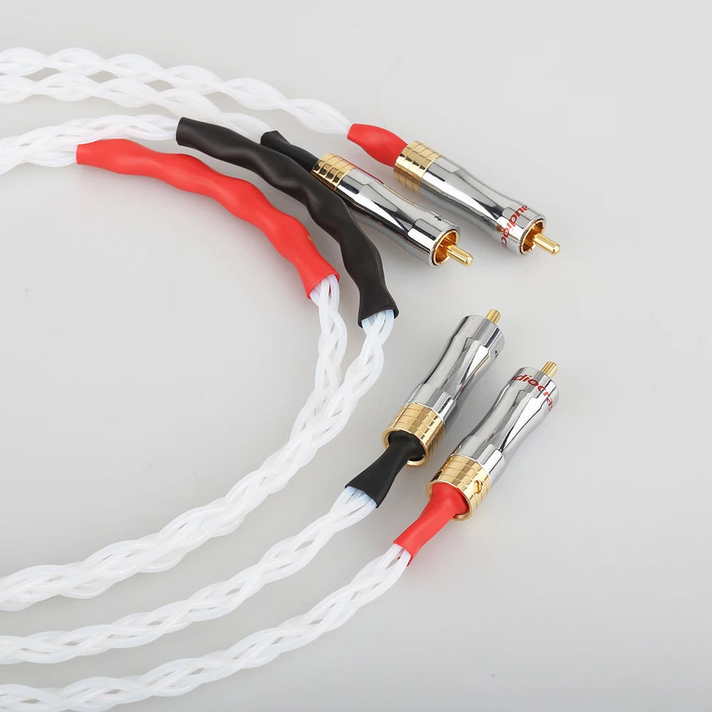 Audiocrast เงินบริสุทธิ์สาย A082 ทอง RCA ความบริสุทธิ์ 100% Silver Interconnect Audio สาย HIFI Pure Silver สาย RCA Audiophile