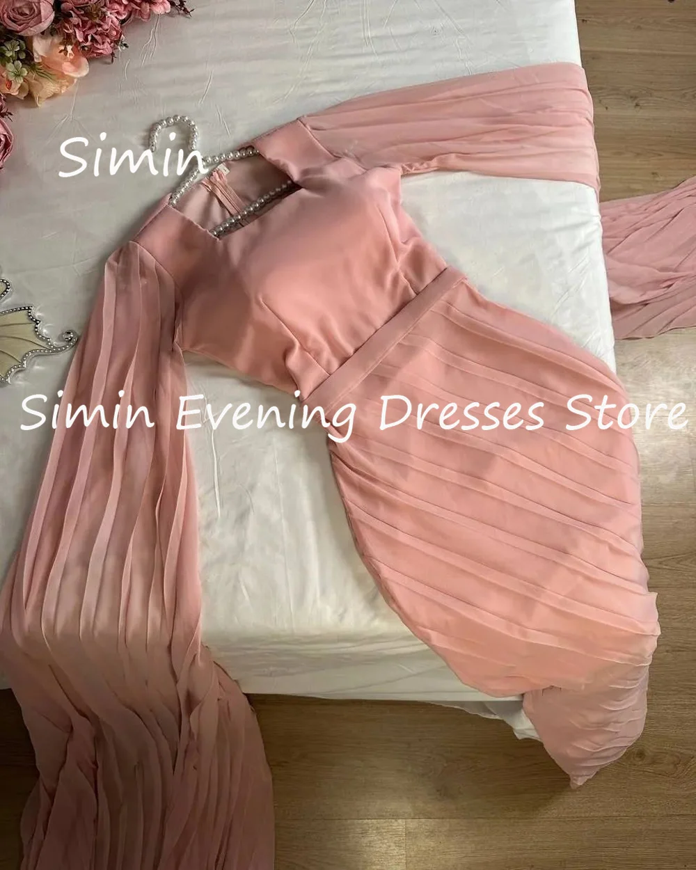 Simin Satin A-line O-neck Ruffle Arab Formal Prom Gown Saudi Ankle-length Evening Elegant Party dresses for women 2023