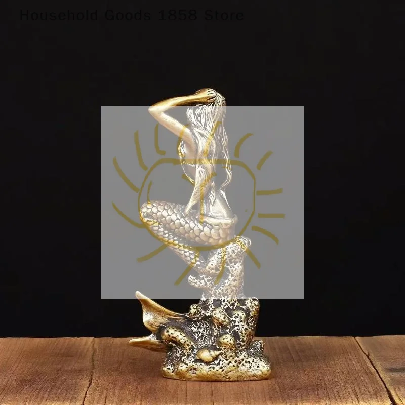 Mini Brass Mermaid Figurine Fairy Tale Character Mermaid Princess Statue Creative Home Decoration For Girls' Rooms Surprise Gift