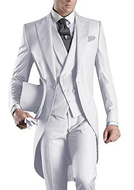 Italian gentleman style Wedding Man Long tail coat Groom Prom Tuxedos Formal Mens Suits terno masculino (Jacket +Pants +Vest)