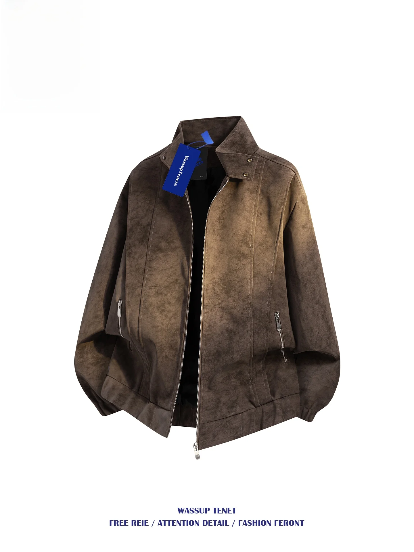 

Wassup Tenet High Street PU Leather Jaet Men's Casual Stand Collar Biker Coat Autumn Faionable Streetwear Jaet