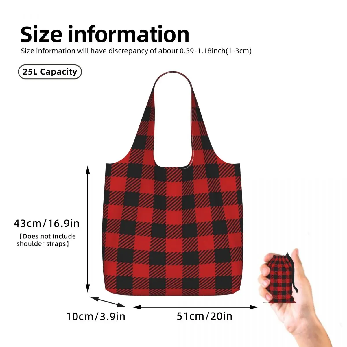 Red And Black Seamless Pattern Shopping Tote Bag Canvas Large Capacity Shoulder Bags Shopper Grocery Handbag for Women