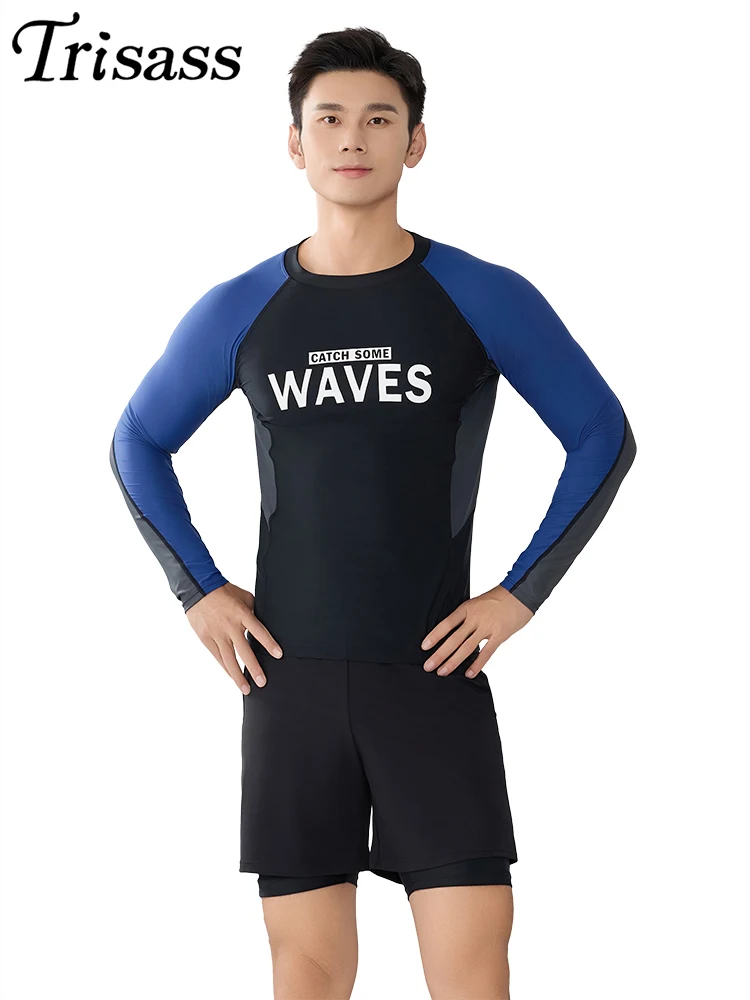 

Trisass 2025 New Professional Sports Men Swimwear Long Sleeve Two Piece Swimsuit Man Plus Size L-7XL Surfing suit Rash Guards