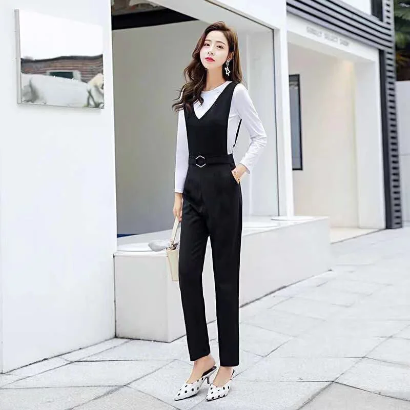 Women's Bottoms Cotton Top T-shirt With Rompers Two Piece Set 2022 Spring And Summer New Korean Fashion Suspender Women Jumpsuit