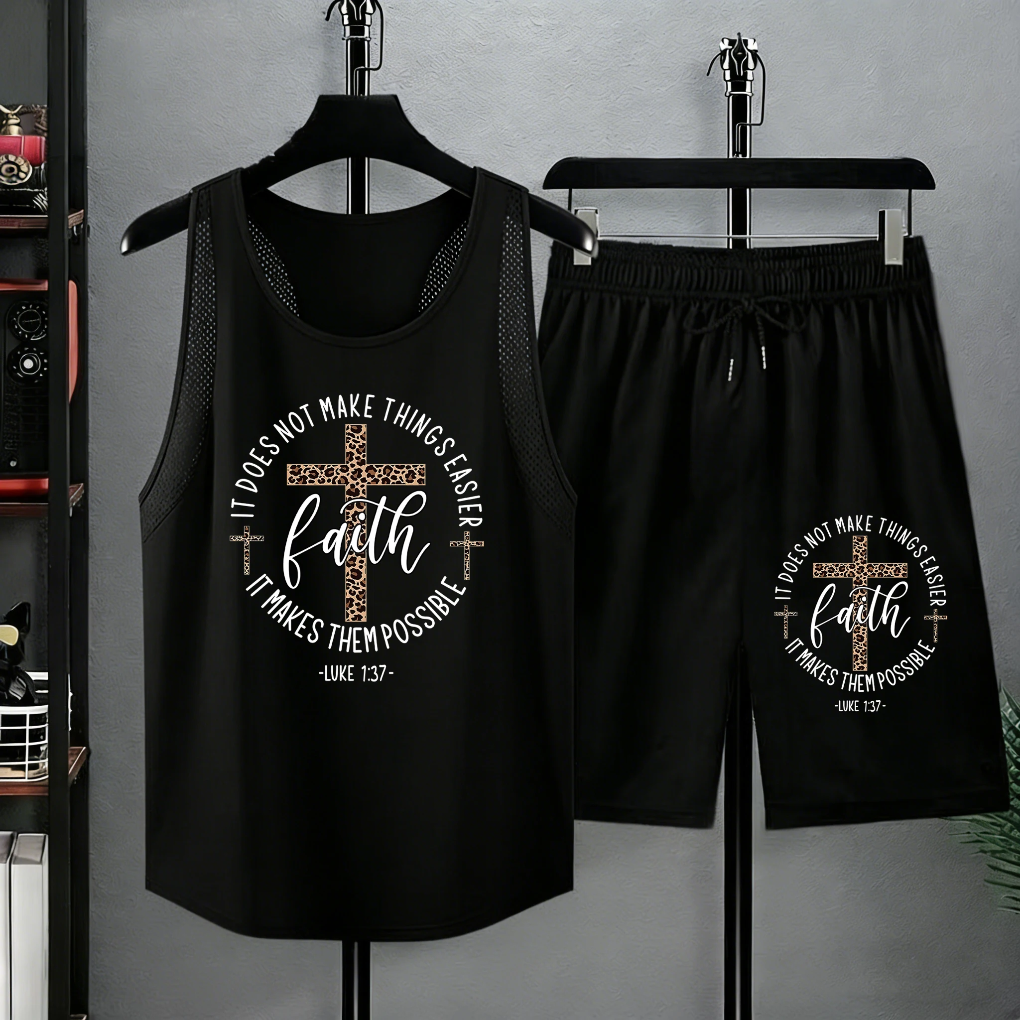 

Faith Make Possible Pattern Summer Basic Short Suits Simple All-Match Vest Male Street Jogging Sportpants Soft Loose Shorts