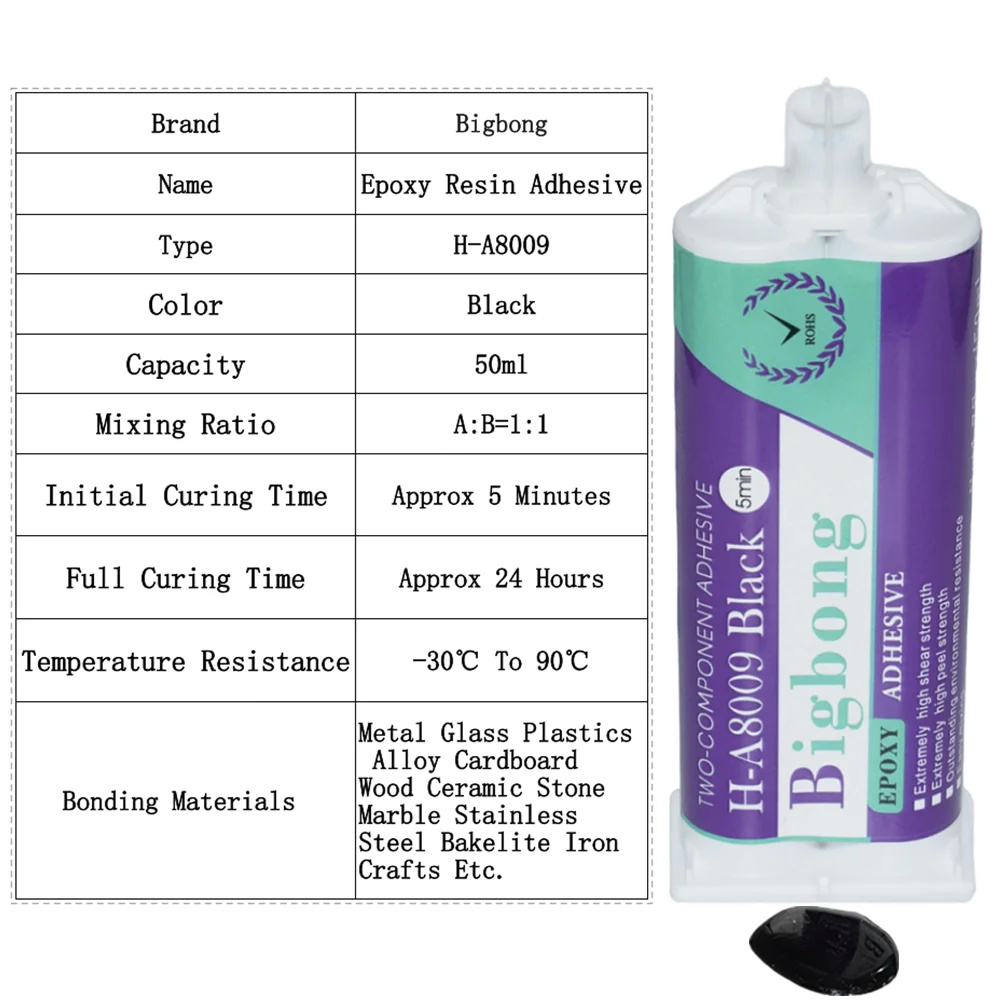 Strukturelle Epoxidharze 50ml Schwarz Starke Klebstoffe Bigbong Epoxidharz 1:1 Dichtmasse AB-Klebstoffe 50ml 1:1 Klebepistolen Statische Mischdüsen – Detail 1