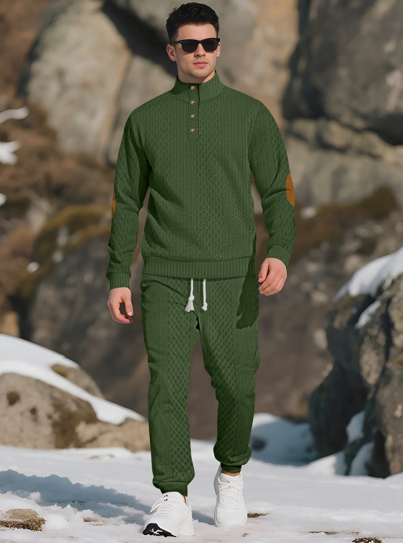 

2025 New Style European-style V-neck Long-Sleeved Pants Casual Sports Outdoor Sweater Set with Jacquard Pattern European Size