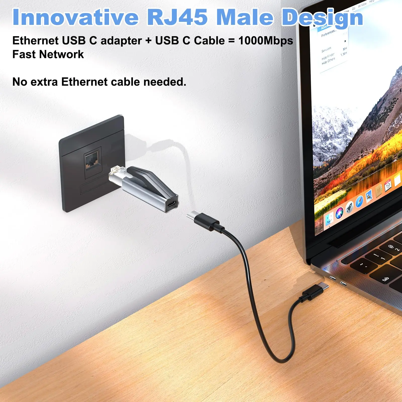 Portable Gigabit RJ45 to Type-C Network LAN Hub Ethernet Adapter RJ45 Ethernet to USB-C Adapter for MacBook iPad Laptop Switch