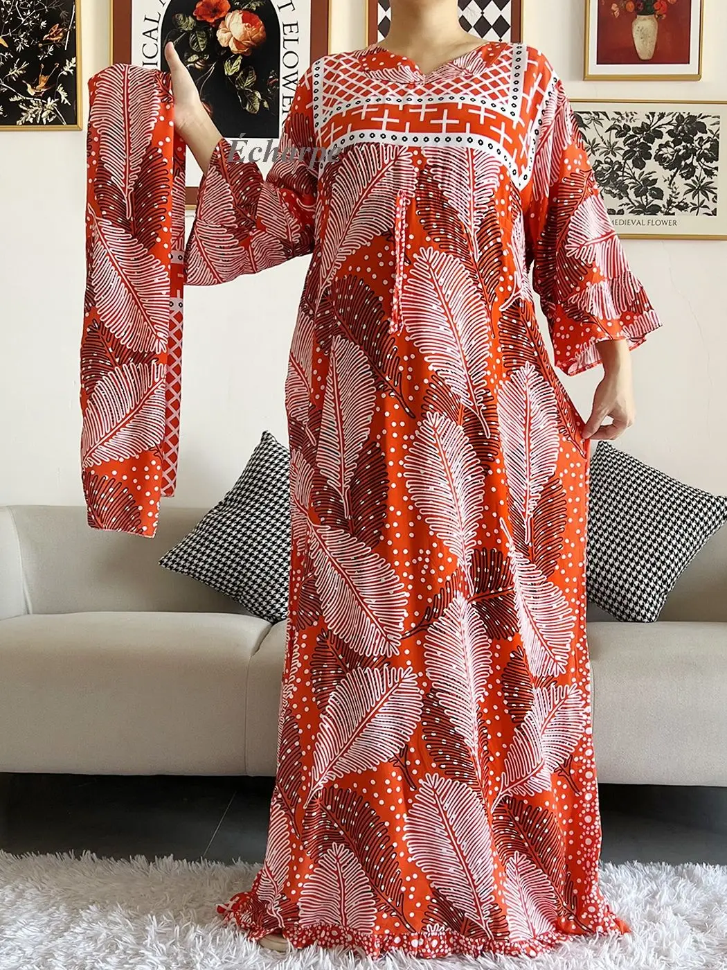 New Style African Dashiki Print Long Sleeve Loose Cotton Elegant Women  Abaya Long Dress Summer Maxi Casual Dresses Vestidos