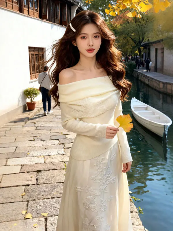 

Теплый нежный вязаный топ и юбка, комплект из двух предметов, зимний модный наряд, удобный длинный свеч с высокой талией, облегающий однотонный цвет