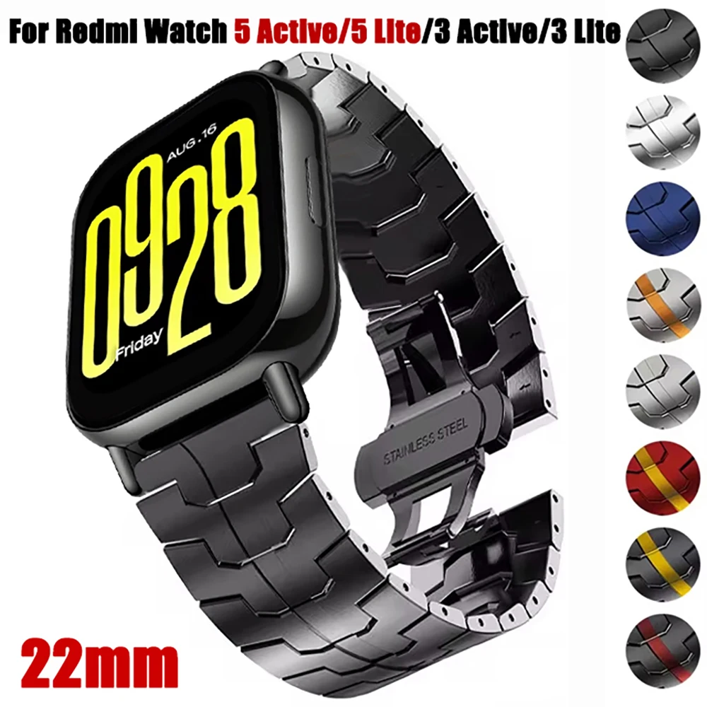 

Ремешок из нержавеющей стали 22 мм для Redmi Watch 5 Active/5 Lite, роскошный металлический ремешок для Xiaomi Redmi 3 Active/3 Lite, браслет