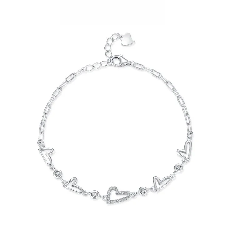 

Summer New S925 Sterling Silver Heart-Shaped Micro-Inlaid Zircon Bracelet Female Small Fresh Sweet Ins Bracelet Silver Fine