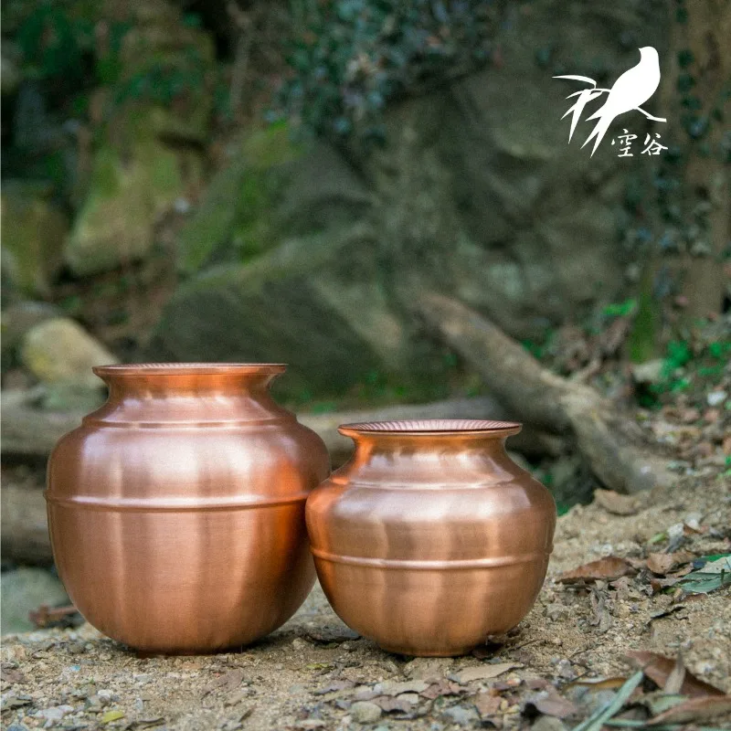 Handmade Copper Water Storage Pot With Lid Vintage Large Capacity Water Container Home Table Decor Vessel