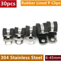 30 Uds Clips P forrados de goma 6-45mm 304 soporte de acero inoxidable abrazadera tubo montaje en pared sujetadores fijos para cables abrazadera de Cable Clip