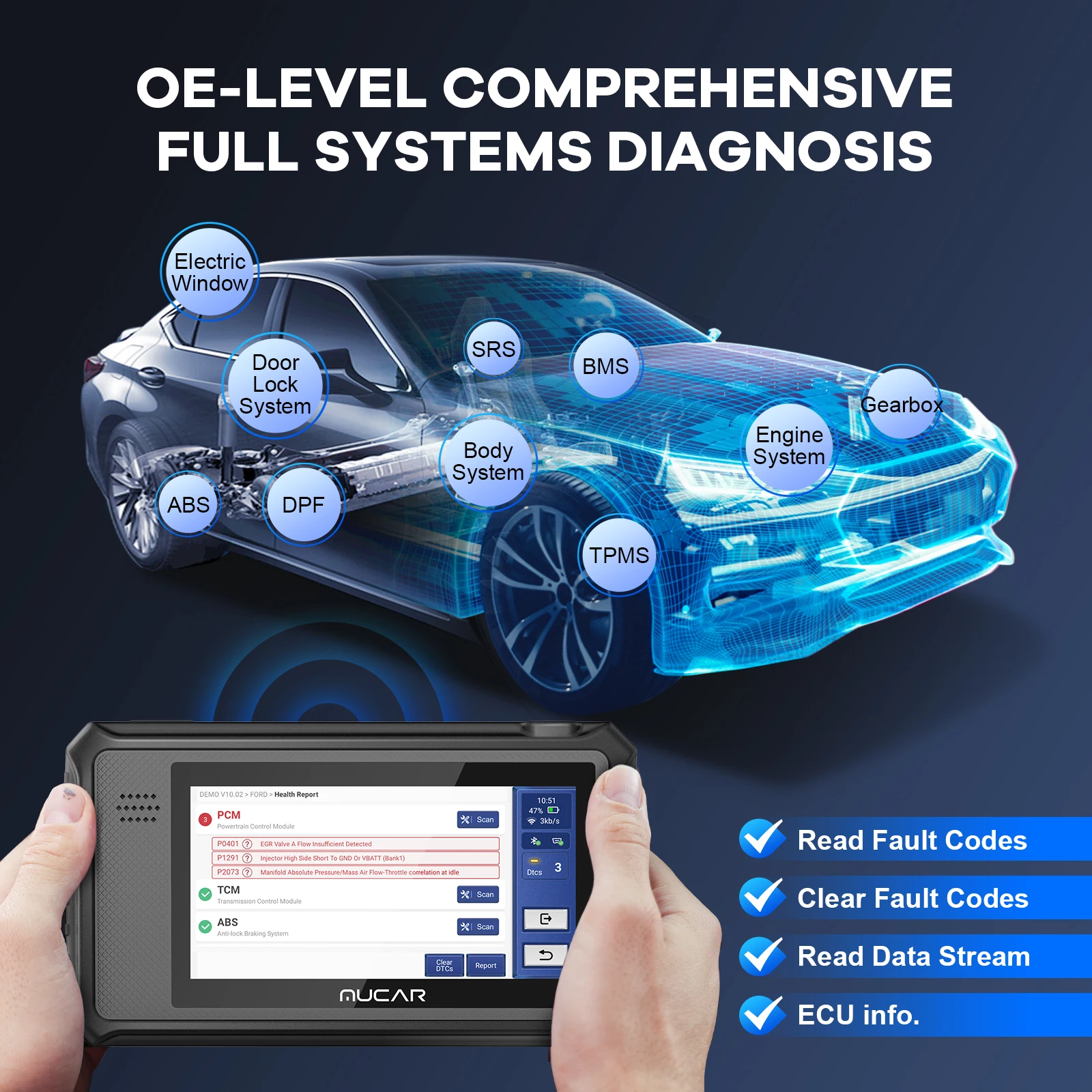 Lifetime Free Update MUCAR VO6 OBD2 Scanner All Systems Diagnostic 28 Reset Auto VIN EPB/BMS/SAS/ABS Sevice for All Cars