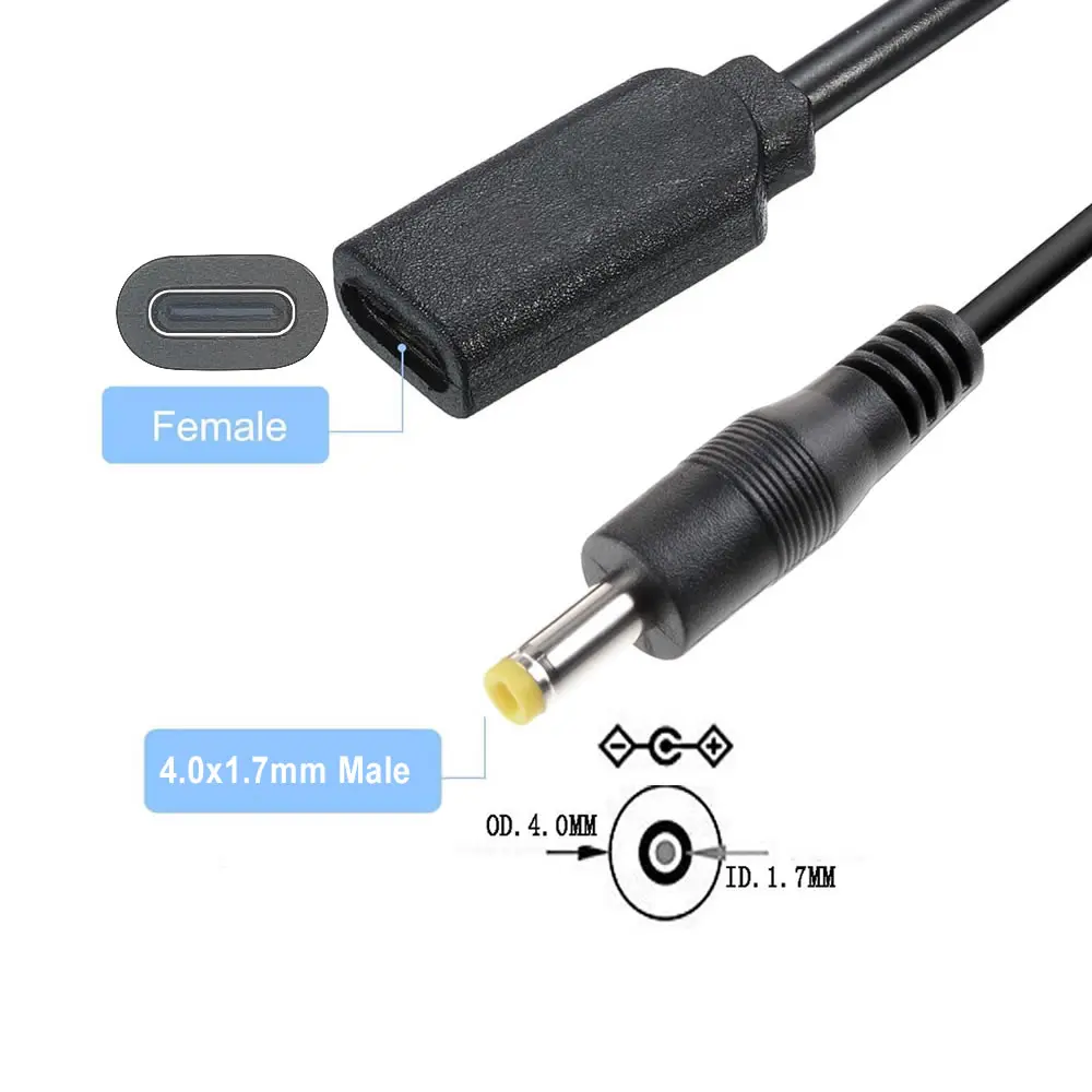 DC 4.0mm X 1.7mm Power Cable with Switch ON/OFF USB Type C Female to DC for 5V Webcam Router, Camera, Mini Fan, DVR, Scanner