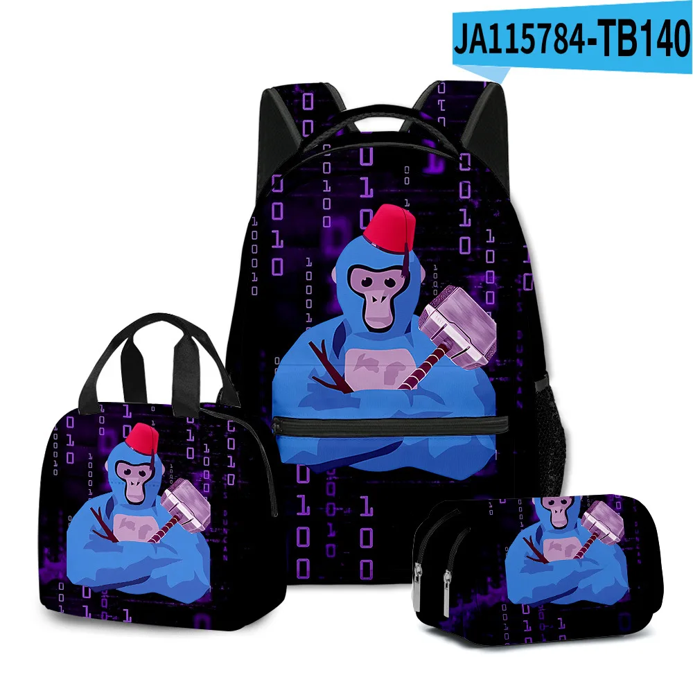 Classic Popular Novelty Gorilla tag 3D Printed 3pcs/Set student School Bags Travel Notebook Backpack Lunch bag Pencil Case image 3