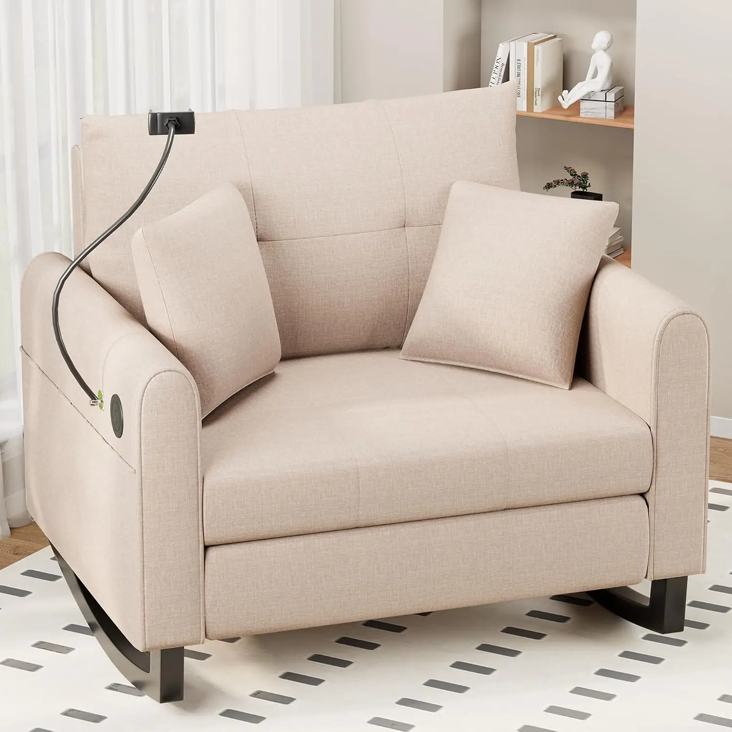 Rocking Lounge Chair with Phone Holder, High Back, Pockets & USB Port, Recliner for Living Room Bedroom Office, Customized