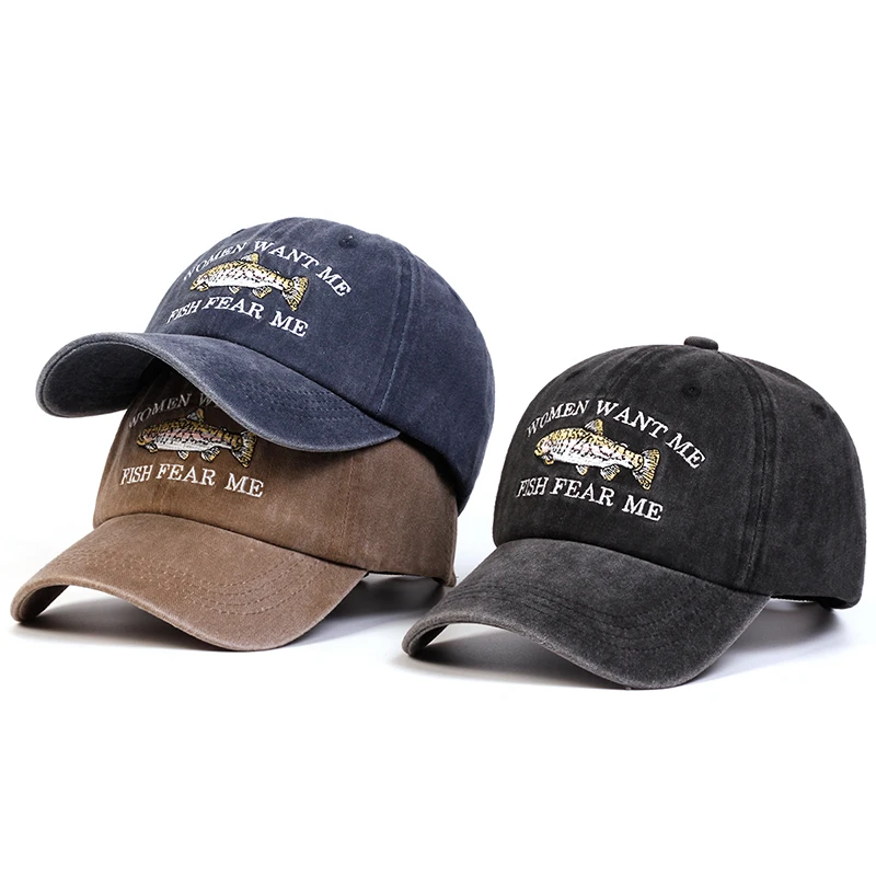Cappello Da Baseball Outdoor Shaping Unisex In Cotone Lavato - Ricamo Pesce Vintage, Verde Foresta, Regolabile - 3