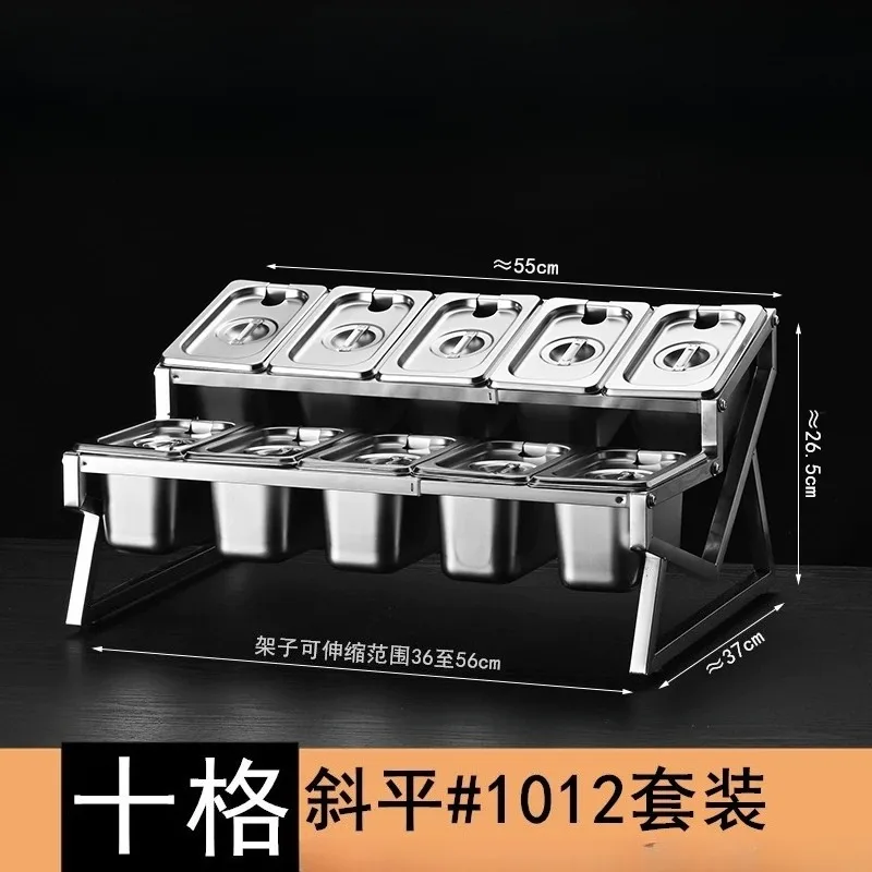Stainless Steel Seasoning Box Holder, Kitchen Grid, Self-Service Seasoning Table, Milk Tea Shop Dedicated Small Ingredient Rack