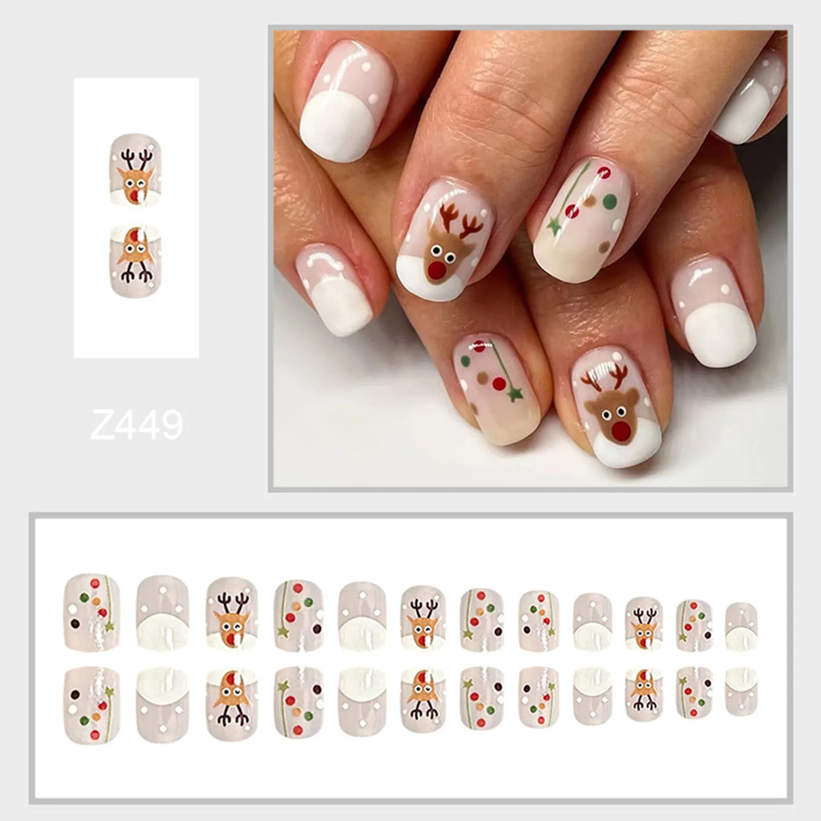 Winter Theme Press on Nails with Elk Decor Natural Unbreakable Nail Simple Wear for Fingernail DIY Decoration