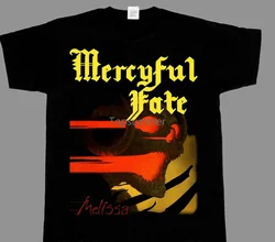 Mercyful Fate Melissa'83 Rock Camiseta de manga larga corta negra, camisetas ajustadas de moda con cuello redondo