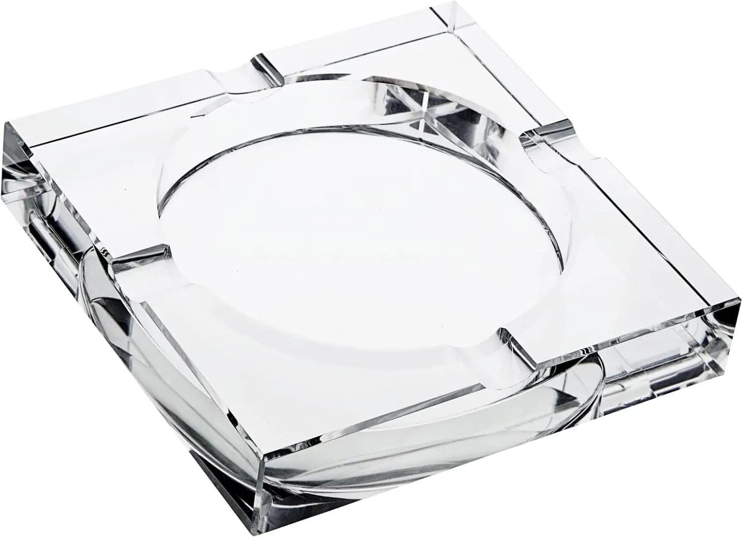 

Crystal Glass Ashtray - 7x7x1.5 Inch Clear Square with Cigar Rests, Elegant Indoor Decor for Smokers