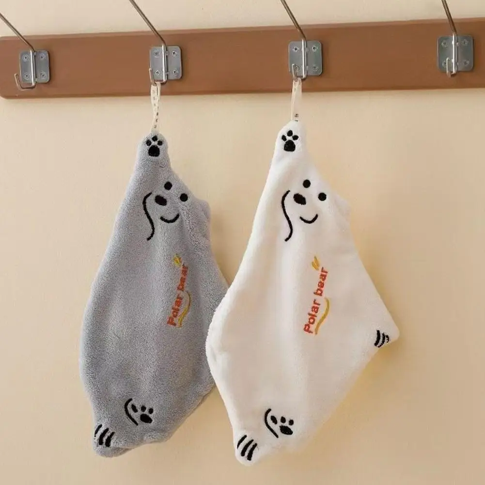 Polar Bear Coral Velvet Hand Towel for Kitchen & Bathroom Ultra Soft, Quick-Dry Hand Wiping Towel Super Absorbent Hanging Towel