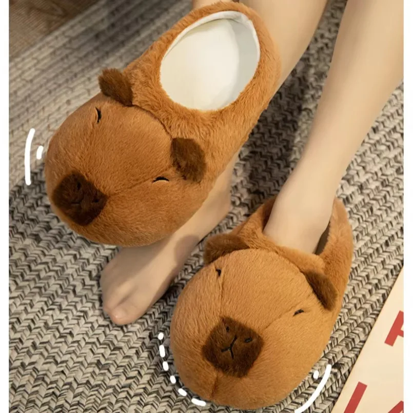 

House Fuzzy Slipper Womens Capybara Flip Flops Winter Warm Cartoon Kawaii Animal Plush Indoor Home Shoes Flat Female Slides Cute