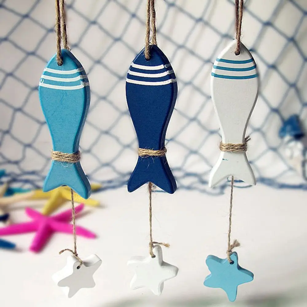 Small Adorn Hanging Decor Wooden Starfish Curtain Pendant Starfish String Crafts Pendant Fish Nautical Decor Fish Skewer