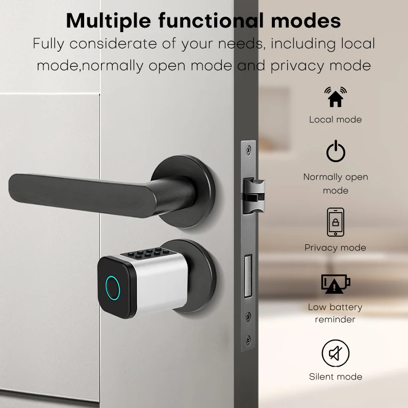 Tuya APP Fingerprint Lock Cylinder Electronic Smart Door Lock Digital Code Key Card Remote Control Adjustable Home Apartment