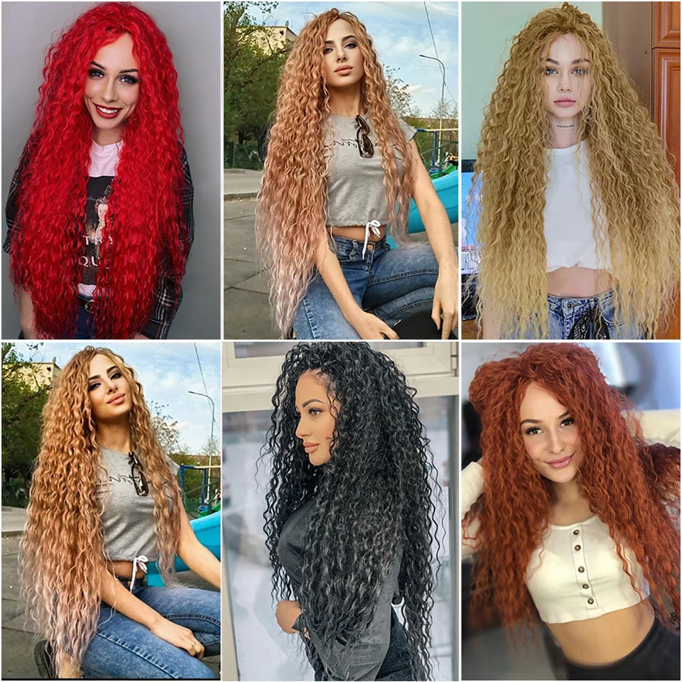 Cabello sintético para crochet pre-estirado de 32 pulgadas, onda profunda, yaki ombre, fibra de alta temperatura para mujer 4