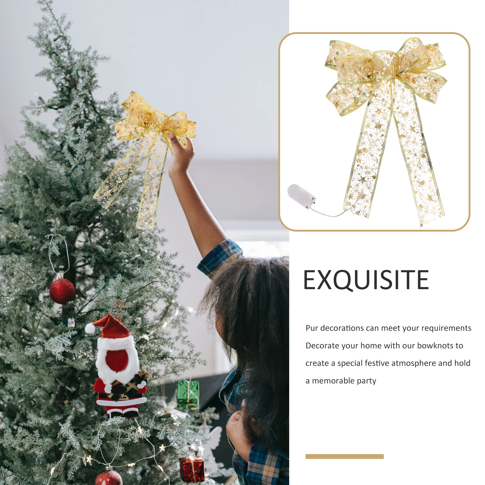 

1Pcs Christmas Bowknot Light-Up Decorative Bow for Xmas Tree Wedding Holiday Indoor Outdoor Decor Christmas Bowknot