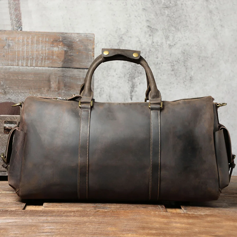 S.WORKER Handgefertigte Reisetasche aus Vollnarbenleder, Echtleder, große Kapazität, Business-Gepäck, Wochenend-Reisetasche – Detail 29